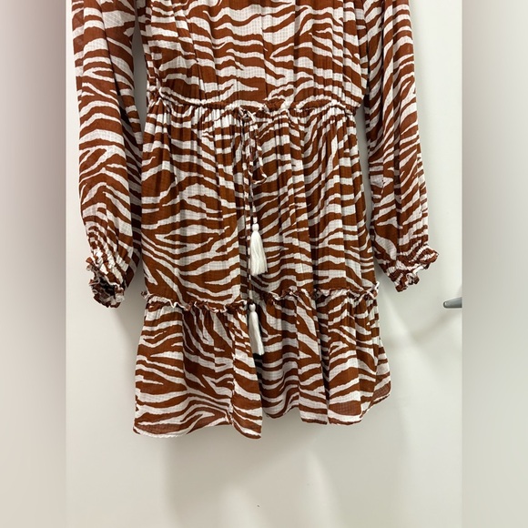 Veronica Beard Danica Tasseled Gathered Animal Print Mini Dress Size S - Picture 7 of 12
